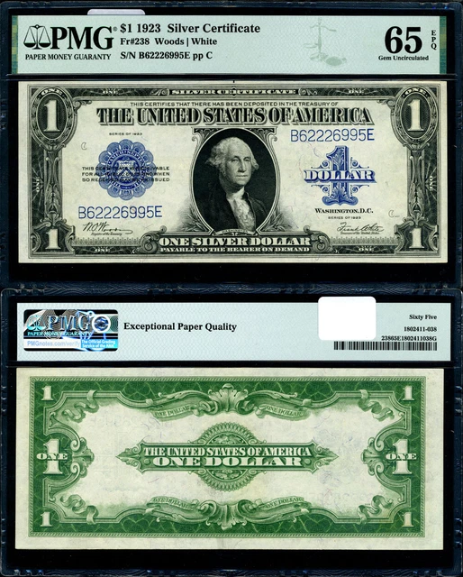 FR. 238 $1 1923 Silver Certificate Gem PMG CU65 EPQ