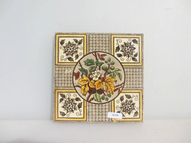 Victorian Ceramic Tile Floral Flowers Leaf Old Antique Nouveau Rococo Vintage