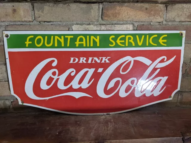 Large Vintage Coca-Cola Porcelain Beverage Soda Gas Station Sign Coke 12" X 24"