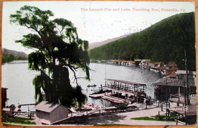 1910 Pottsville, PA Postcard: Launch Pier & Lake, Tumbling Run - Pennsylvania