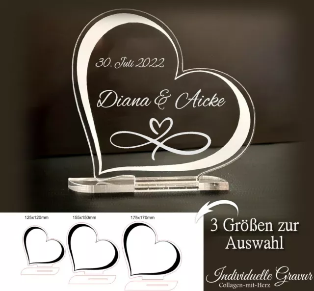 Valentinstag Geschenk Acryl Herz Aufsteller mit Wunschgravur Liebe Hochzeit Paar