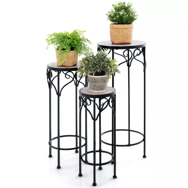 3 PCS Metal Plant Stand Mosaic Display Rack Flower Pots Indoor Outdoor 3 Heights