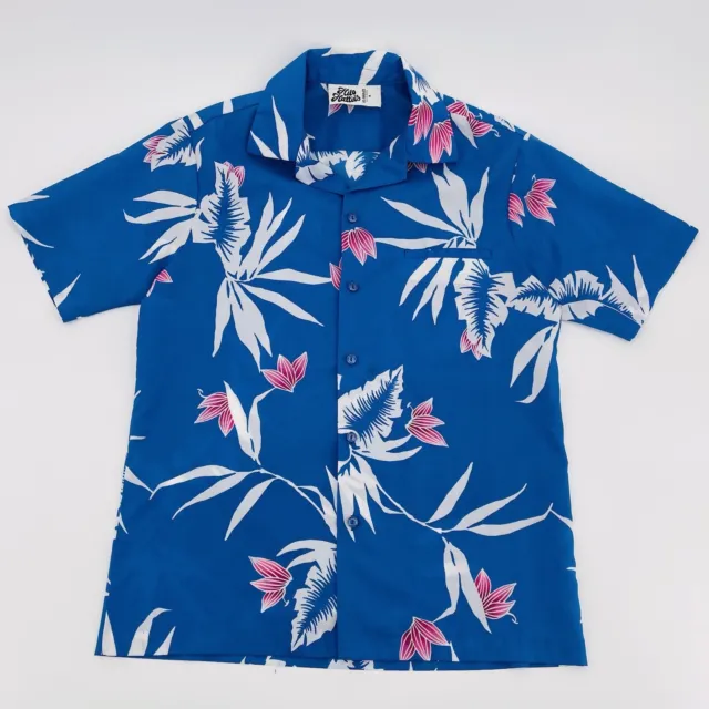 Hilo Hatties Hawaiian Button Down Shirt Mens Medium Blue Floral Tropical
