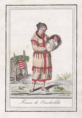 Alaska North America USA national dress traditional costume copperplate engraving 1780