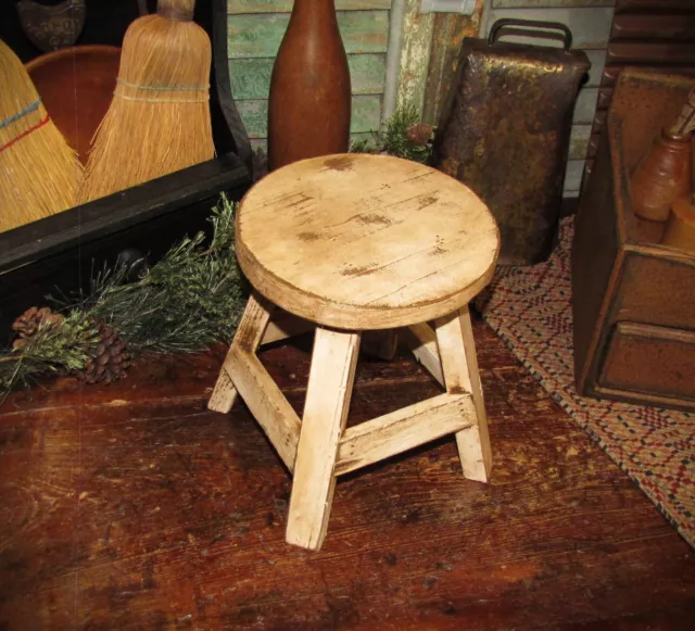 Prim Vtg Style Handmade Wood Farmhouse Milking Stool Bench Plant Table Stand W5