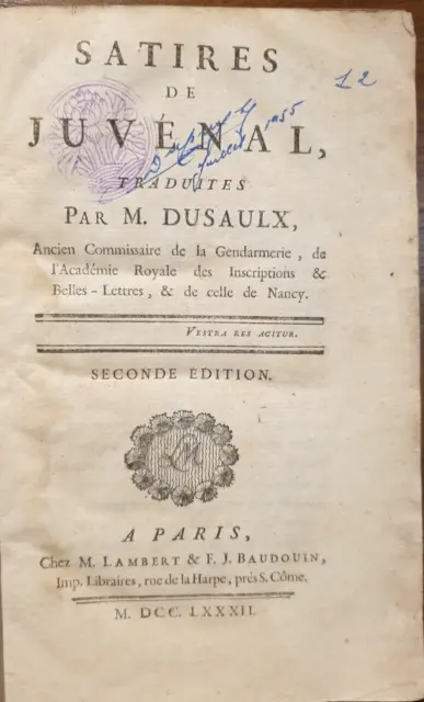 Satires de Juvénal par M. Dusaulx - 2 tomes / Paris, 1782 - Book 18th