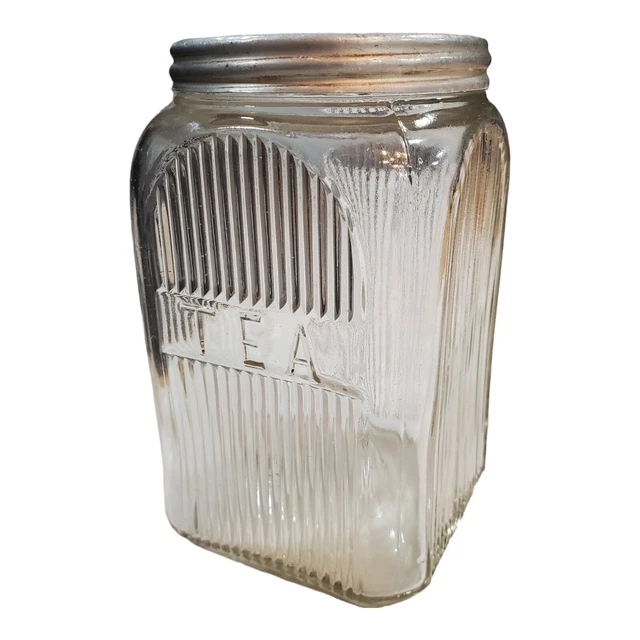 Vintage Post 1919 Hoosier Clear Ribbed Napanee Cabinet Glass Tea Cannister