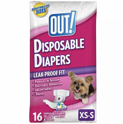 OUT! 16 pcs DISPOSABLE DOG DIAPERS XS-S Extra Small - Small 13-18" WAIST HQ NiB