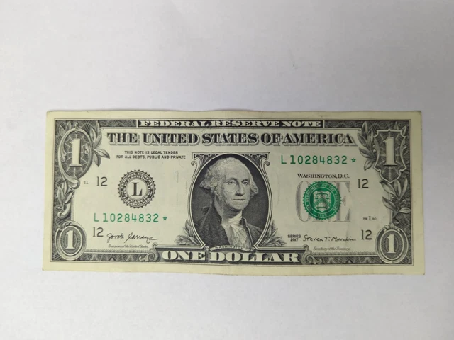 1 dollar bill star note series 2017 serial L10284832