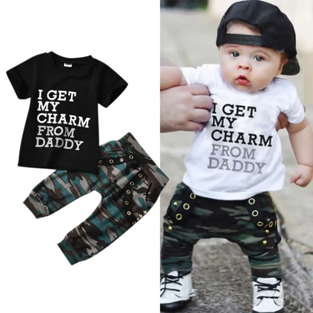 Toddlers Baby Boys Clothes Letter Printed Top Camouflage Pants Tracksuit Outfits