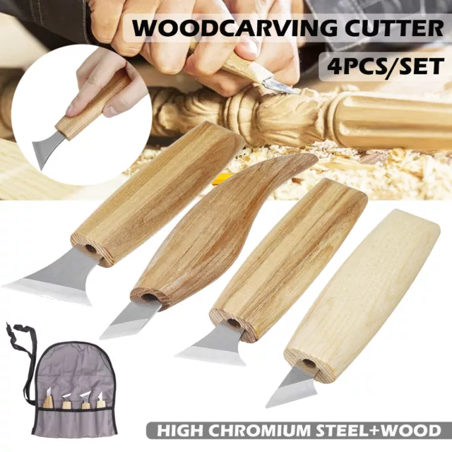 4Pcs Wood Carving Knives Set Woodworking Whittling Cutter Carpenter Hand Tools