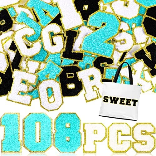 108 Pcs Chenille Letter Patches Iron on Letters Varsity Letter Number Patches