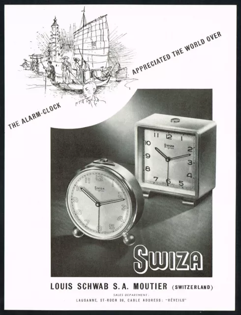1940s Original Vintage Louis Schwab Swiza Mignon Alarm Clock Art Print Ad