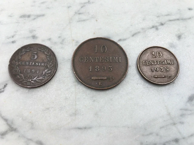 Stock Three Coins San Marino Copper 1893/1894/1938