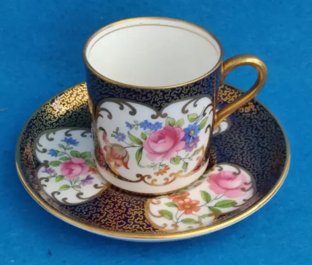 AYNSLEY England B4003 Demitasse Cup & Saucer Set Bone China Cobalt Blue Gold