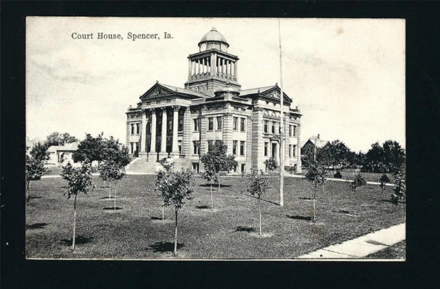 Spencer Iowa IA 1908 Old County Court House TALL Front Porch Columns, Bell Tower