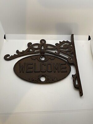 Large Welcome/Go Away Sign Cast Iron Antique Style Vines Heavy Duty 11.5"