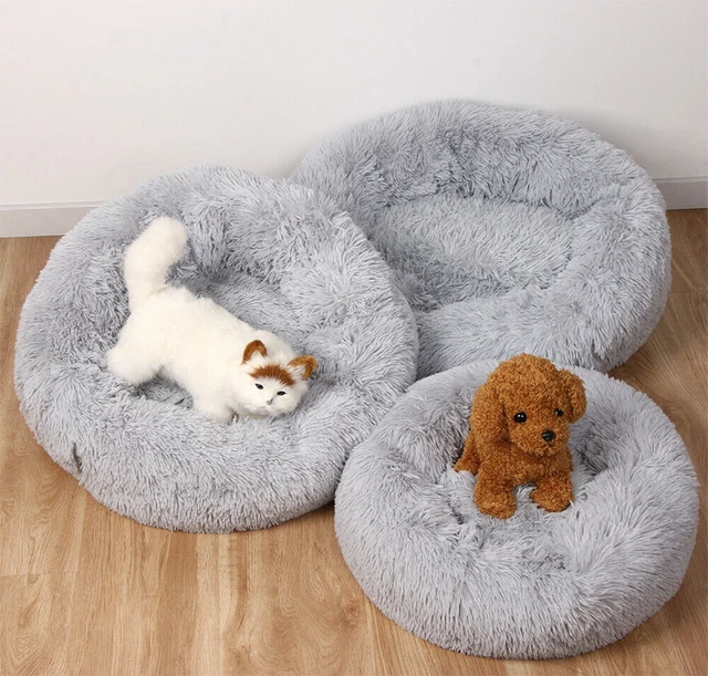 Donut Plush Pet Dog Cat Bed Fluffy Soft Warm Calming Bed Sleeping Kennel Nest