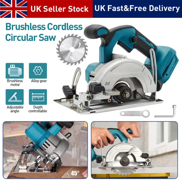 Cordless Circular Saw Brushless Electric Wood Cutter For Makita 18V Battery UK