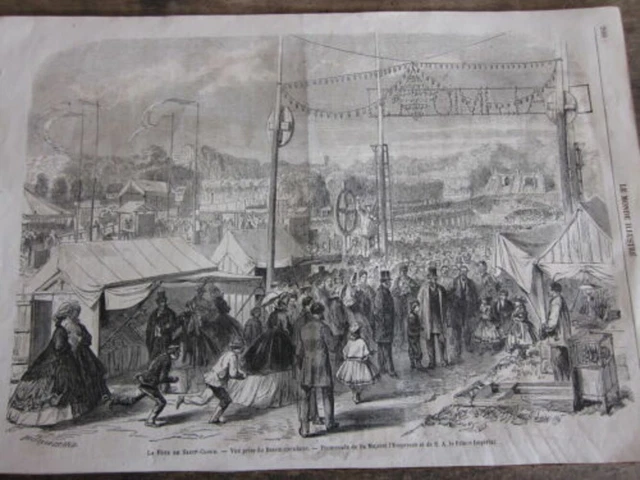 GRAVURE SUR BOIS 19è FETE DE ST CLOUD PROMENADE DE L EMPEREUR ET PRINCE IMPERIAL