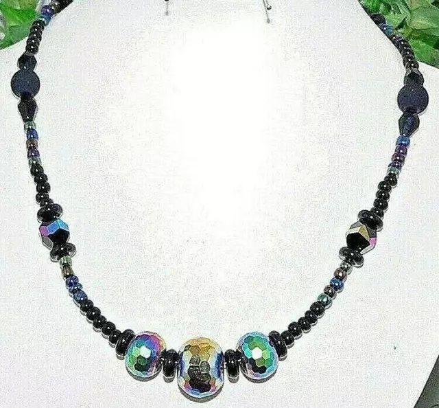 Halskette Collier  facettierte AB  Glasrondelle   multicolor changierend 413e