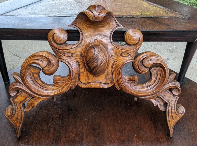 Architecturall Salvage Tiger Wood French Carved Pediment Shield 1800s