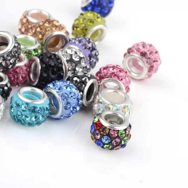 100x Mixed European Rhinestone Crystal Charm Clay Spacer Beads Bracelet Making