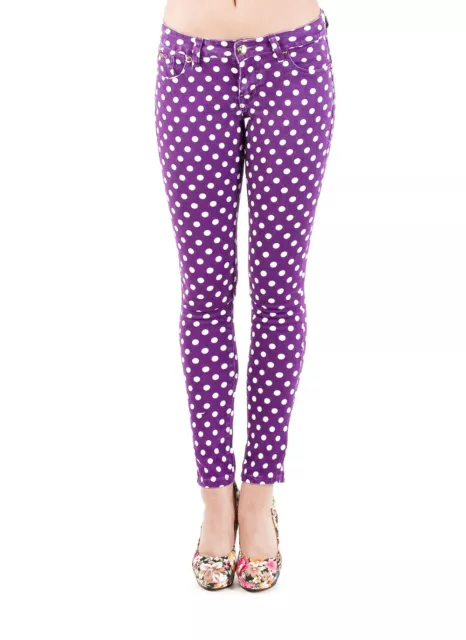 New Women's Purple Polka Dot Summer Skinny Slim Jeans #6