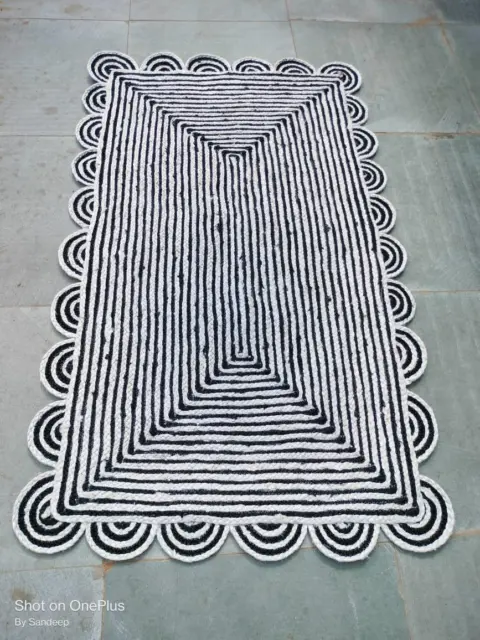 Braided Jute Area Rugs Beige Geometric Handmade Indian Hippie Carpet 4 x 6 Feet