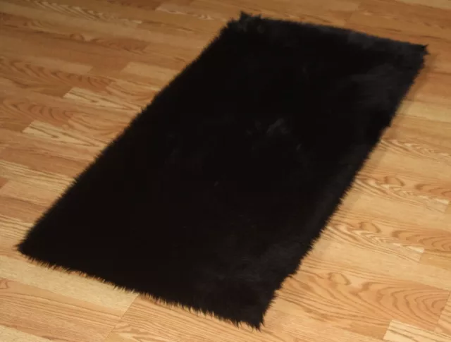 2' x 8' BLACK BLACK Faux FUR area Rug washable non-slip MADE IN USA soft fluffy