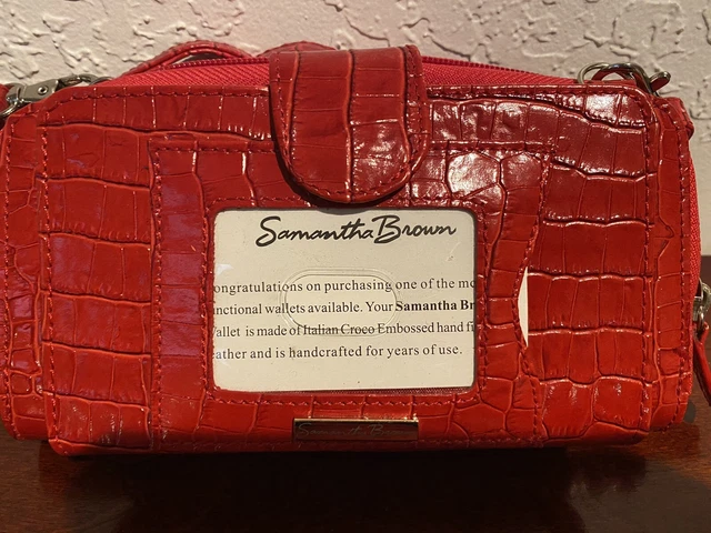 New Leather Croc Embossed Wallet Samantha Clutch Strap