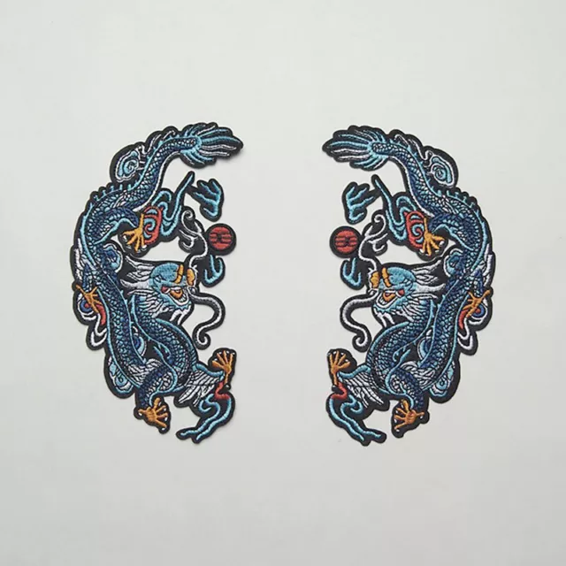 1Pair Embroidered Dragon Patch Sew on Iron on Applique Clothing DIY Badge Decor