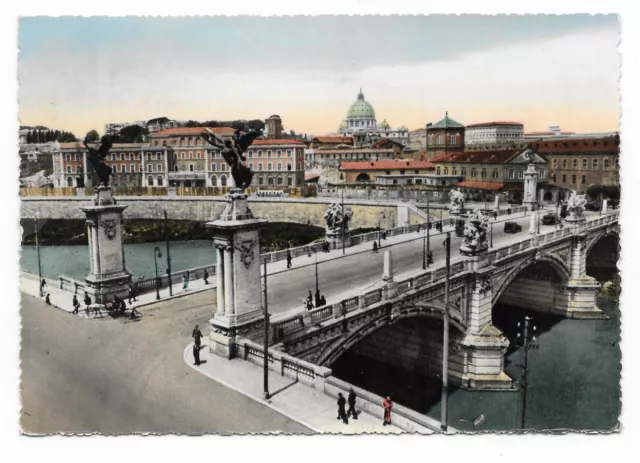 Cartolina Roma Ponte Vittorio Emanuele Ii Acquarellata 1954