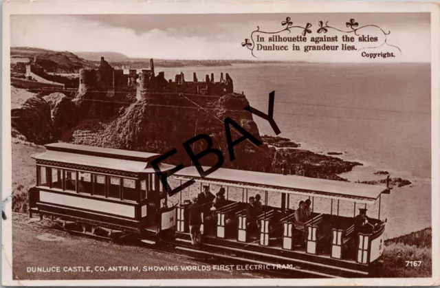 Dunluce Castle County Antrim Worlds 1St Electric Tram Rp Real Photo Postcard