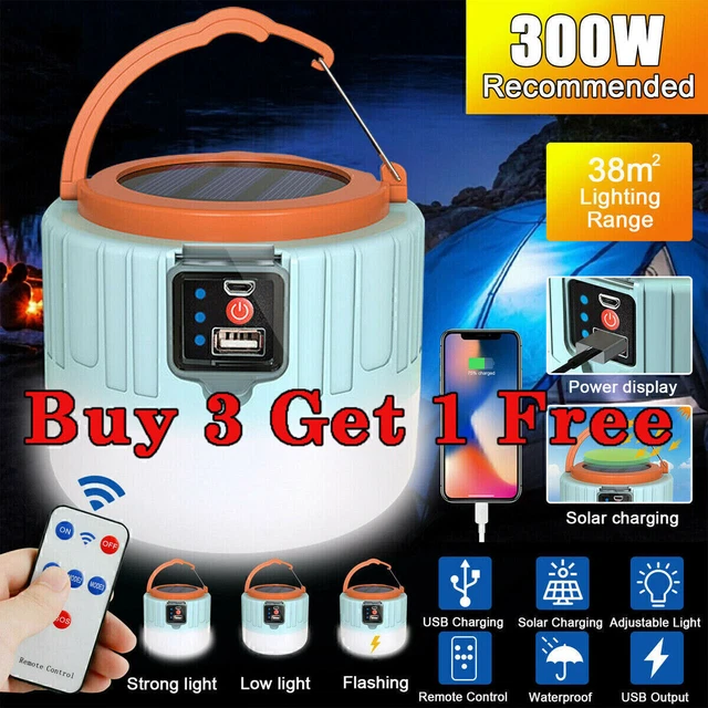 300W LED Solar Power Torch USB Rechargeable Lamp Outdoor Camping Tent Light Bulb