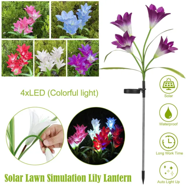 Solar Lily Flower Stake LED Light Outdoor Garden Path-Yard Waterproof Lamp Decor