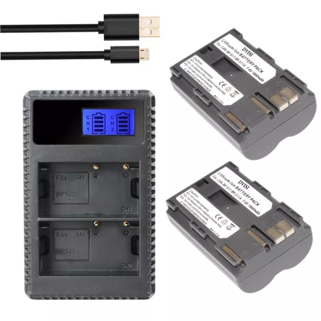 BP511 BP511A Battery + LCD USB Charger for Canon EOS  300D 5D 20D 30D 50D camera