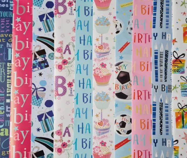 10 Sheets Of Thick Glossy Assorted Female / Male Birthday Wrapping Paper
