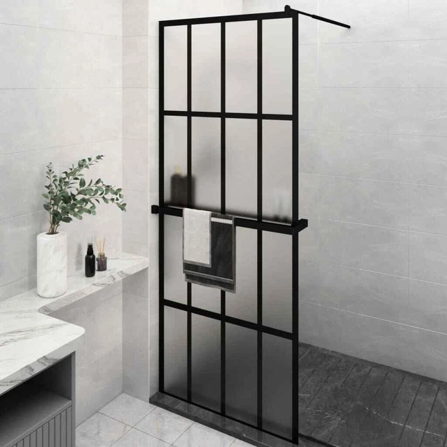 Mampara ducha con estante vidrio ESG y aluminio negro 80x195 cm vidaXL