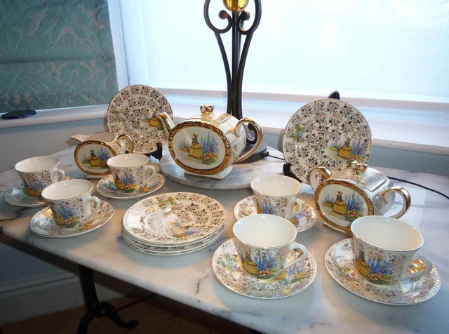 Sadler Tea Set SADLER CRINOLINE LADY Tea Set Inc Barrel Teapot, Sugar, Creamer Vintage ...