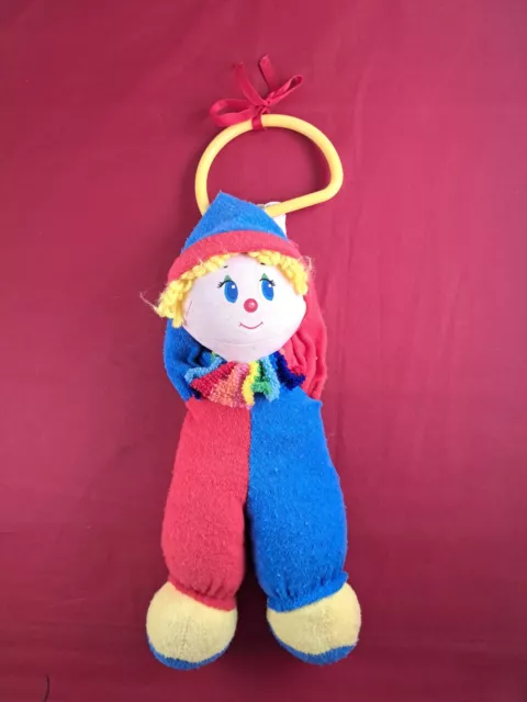 Vtg Amtoy Baby SoftTouch Clown Doll RATTLE Plush RED BLUE TERRYCLOTH Door *526