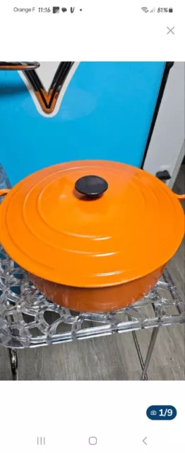 Grosse Cocotte en Fonte ronde 30 CM LE CREUSET Vintage MODELE H ORANGE