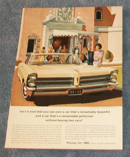 1965 Pontiac Bonneville Vintage Ad "Isn't It Nice That You Can Own a Car..."