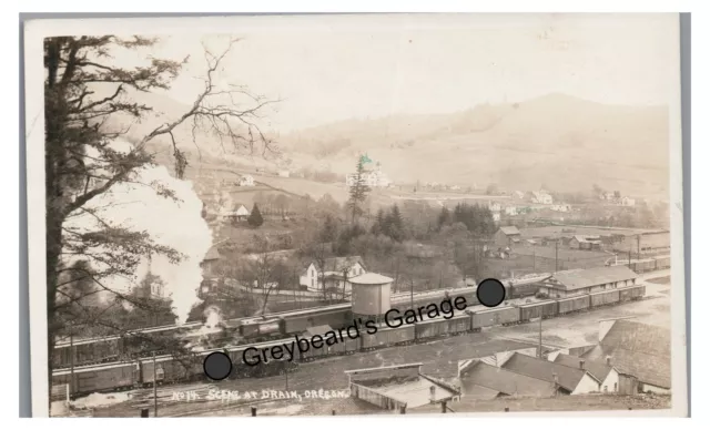 RPPC SP SOUTHERN PACIFIC RAILROAD Train Station DRAIN OR Real Photo Postcard