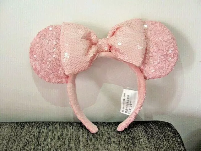 NEW Disney Parks Millennial Pink Minnie Mouse Bow Sequins Ear Headband