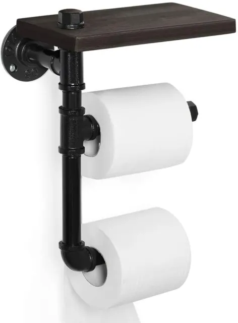 Toilet Tissue Holder Wall-Mounted Wooden Pipe Paper Roll Storage Rack Bathroom