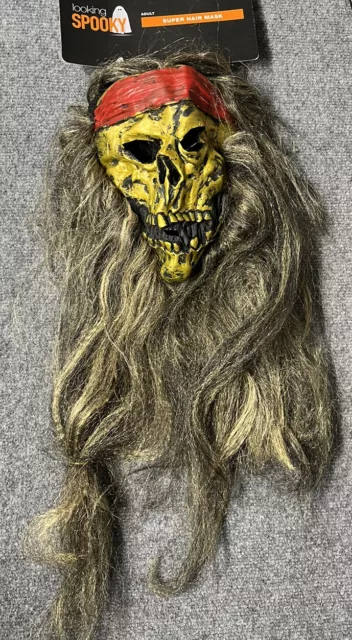 Halloween Mask Pirate Skull Long Hair Realistic Scary Costume Mask Hair