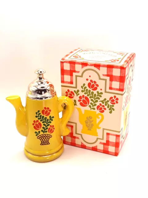 Vintage Avon Koffee Klatch Field Flowers bath oil Yellow Coffee pot with box