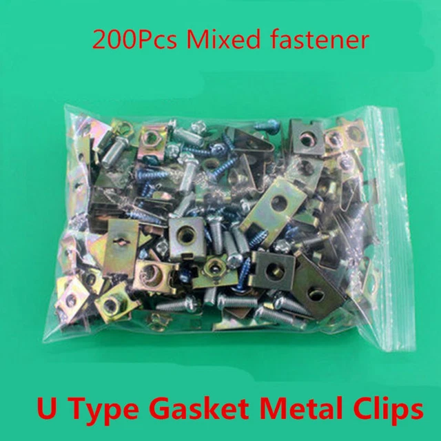 200Pcs Auto Fastener Car Door Panel Fender Fixed Screw U Type Gasket Metal Clips