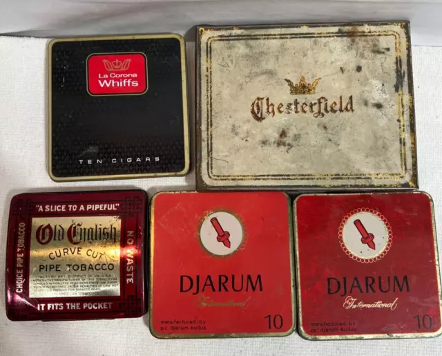 Lot of 5 Cigarette and Cigars Empty Tin Empty Boxes Vintage Check pictures